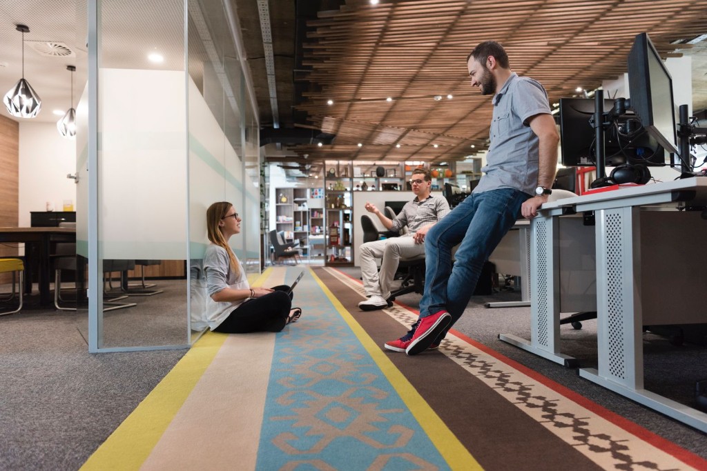 Colleagues collaborating in a modern office